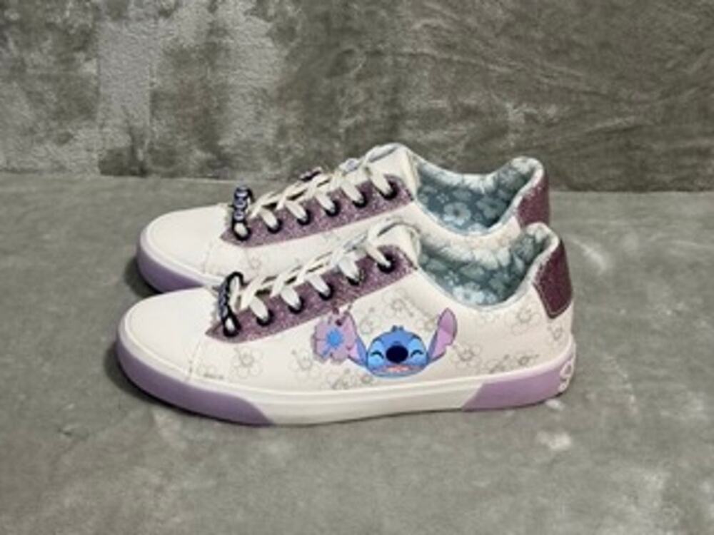 Disney Lilo & Stitch White Purple Glitter Sneakers Women's Size 8.5